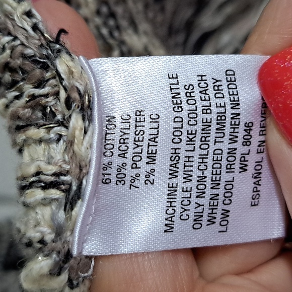 Style & Co Tan,black & cream gold Shimmer Fringe Sweater Cardigan. Size Medium - Picture 11 of 11